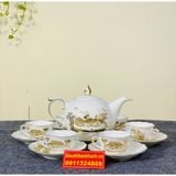  Bộ ấm chén men trắng vẽ vàng Bát 