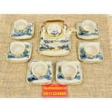  Bộ ấm chén men rạn Bát Tràng dáng vuông họa tiết sơn thủy 350ml 