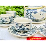  Ấm chén Bảo Khánh-Bộ ấm chén men rạn họa tiết sơn thủy đặc biệt 