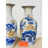  Cặp Bình Hoa Men Lam Chính Hãng Bát Tràng Họa Tiết Hoa Sen Men Rạn 38cm 