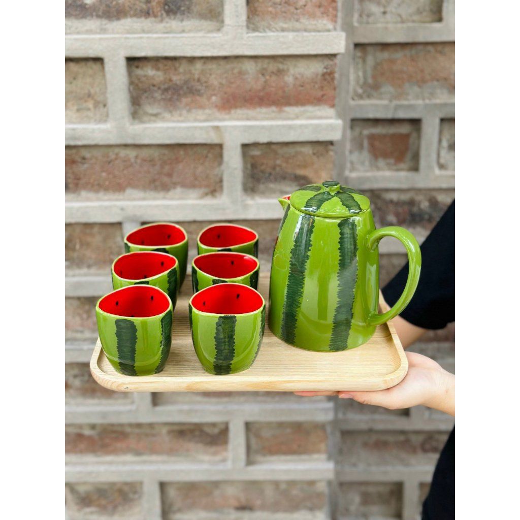  [Siêu Hot] Bộ Bình Trà Dưa Hấu Gốm Sứ Bát Tràng Cao Cấp 