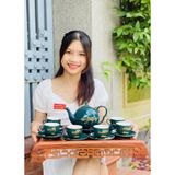  Bộ ấm chén men xanh họa tiết hoa sen vẽ vàng-Ấm chén Bảo Khánh 