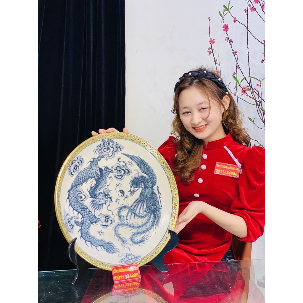  Đĩa gốm trang trí,để bàn đẹp chính hãng Bát Tràng-Gốm sứ Bảo Khánh 
