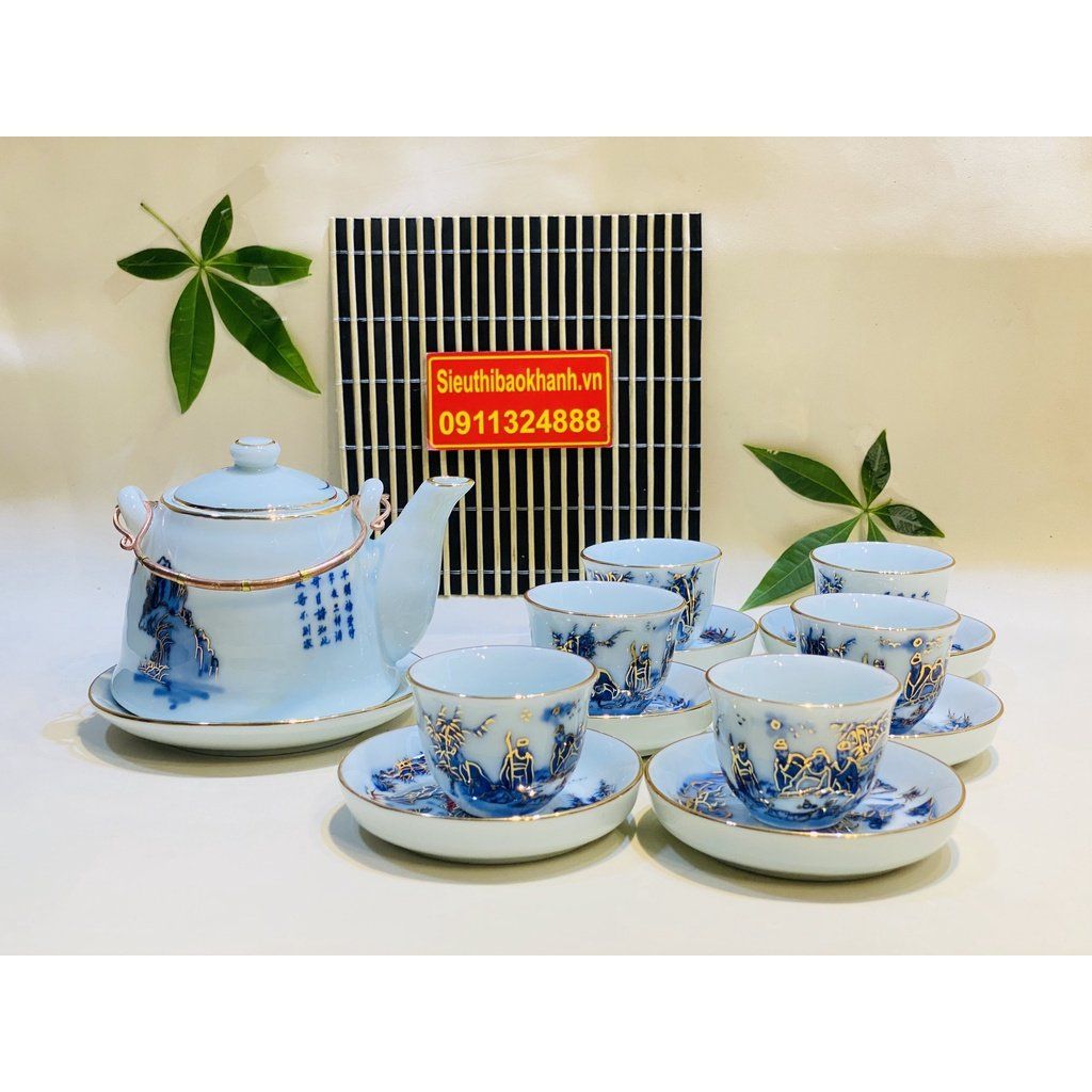  Bộ ấm chén đẹp,ấm trà Bát Tràng cao cấp chính hãng-Gốm sứ Bảo Khánh 350ml 