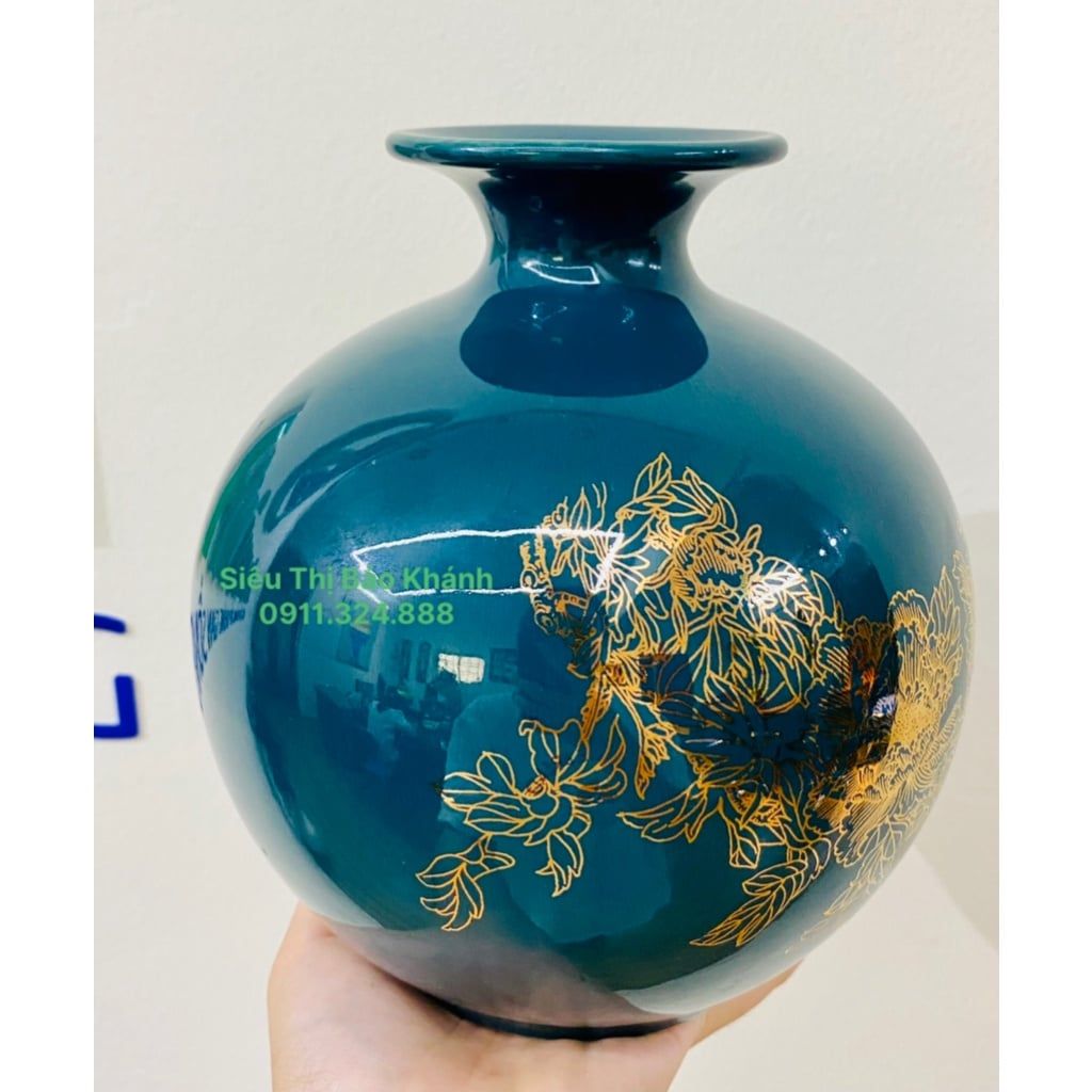  Bình hút lộc Bát Tràng Hoa Phù Dung vẽ vàng cao 25cm 