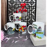  [Gốm Sứ Bát Tràng] Cốc vẽ tay hình phong cảnh Hà Nội Dáng C siêu đẹp 