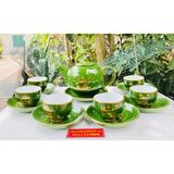  Bộ ấm chén màu xanh men ngọc họa tiết thuận buồm xuôi gió vẽ vàng BKCEVN-8030 