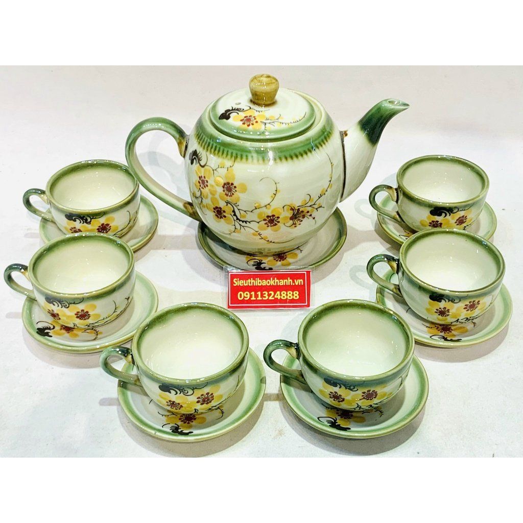  Bộ ấm chén họa tiết hoa mai vàng dung tích 850ml 