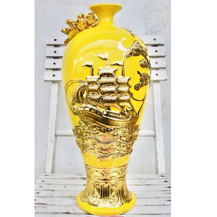  Bình hút lộc Bát Tràng đắp nổi vẽ vàng 42cm 