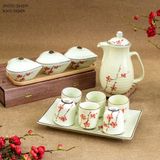  Bộ ấm men cao cấp họa tiết hoa 