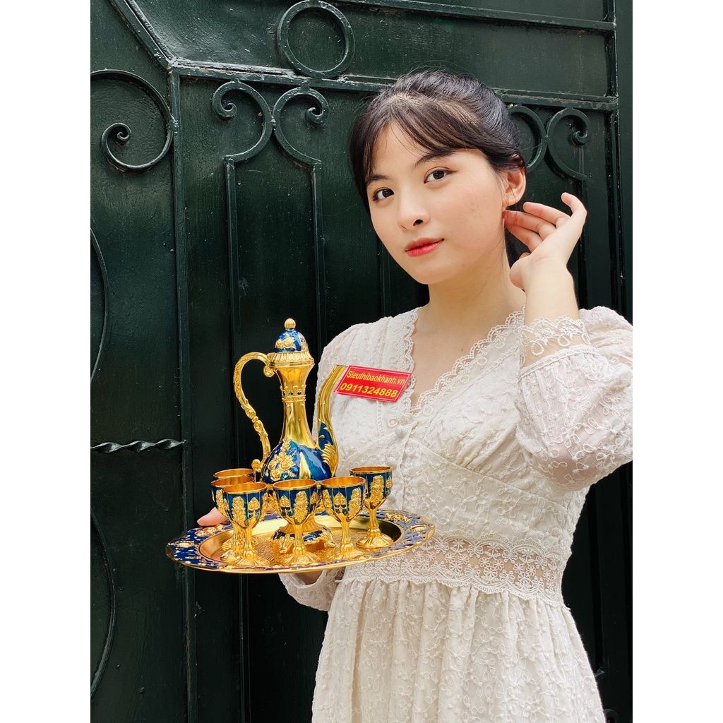  Bộ ấm chén hợp kim Đồng dáng hoàng gia cao cấp 750ml 