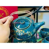  Bộ ấm men xanh vẽ vàng quà tặng xuất xứ Bát Tràng 