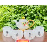  Bộ ấm chén,ấm trà đá ngọc họa tiết hoa đào in nổi 400ml 