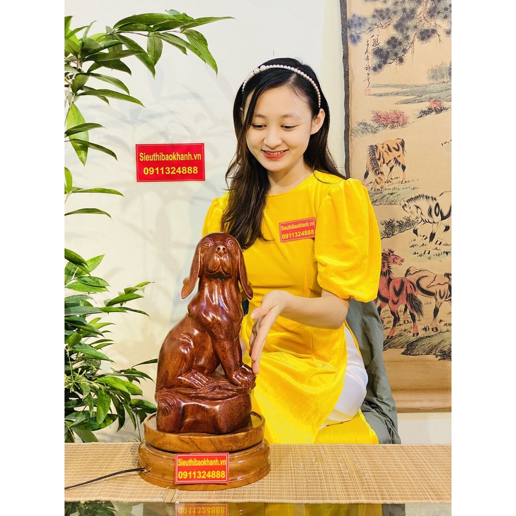 Tượng chó tài lộc gỗ hương -vật phẩm phong thủy-Bảo Khánh Việt Nam ( cao 32cm ) 