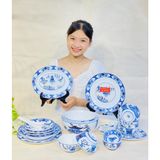  Bộ bát đĩa cảnh men rạn tùng hạc diên cao cấp 