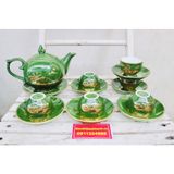  Bộ ấm men xanh vẽ vàng quà tặng xuất xứ Bát Tràng 