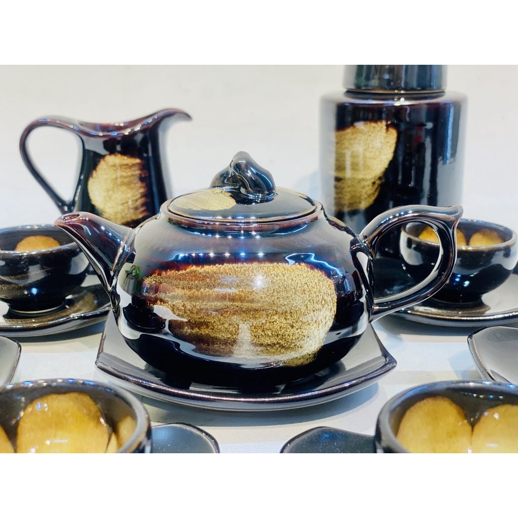  Bộ ấm chén,ấm trà tử sa Bát Tràng cao cấp kèm phụ kiện 350ml 