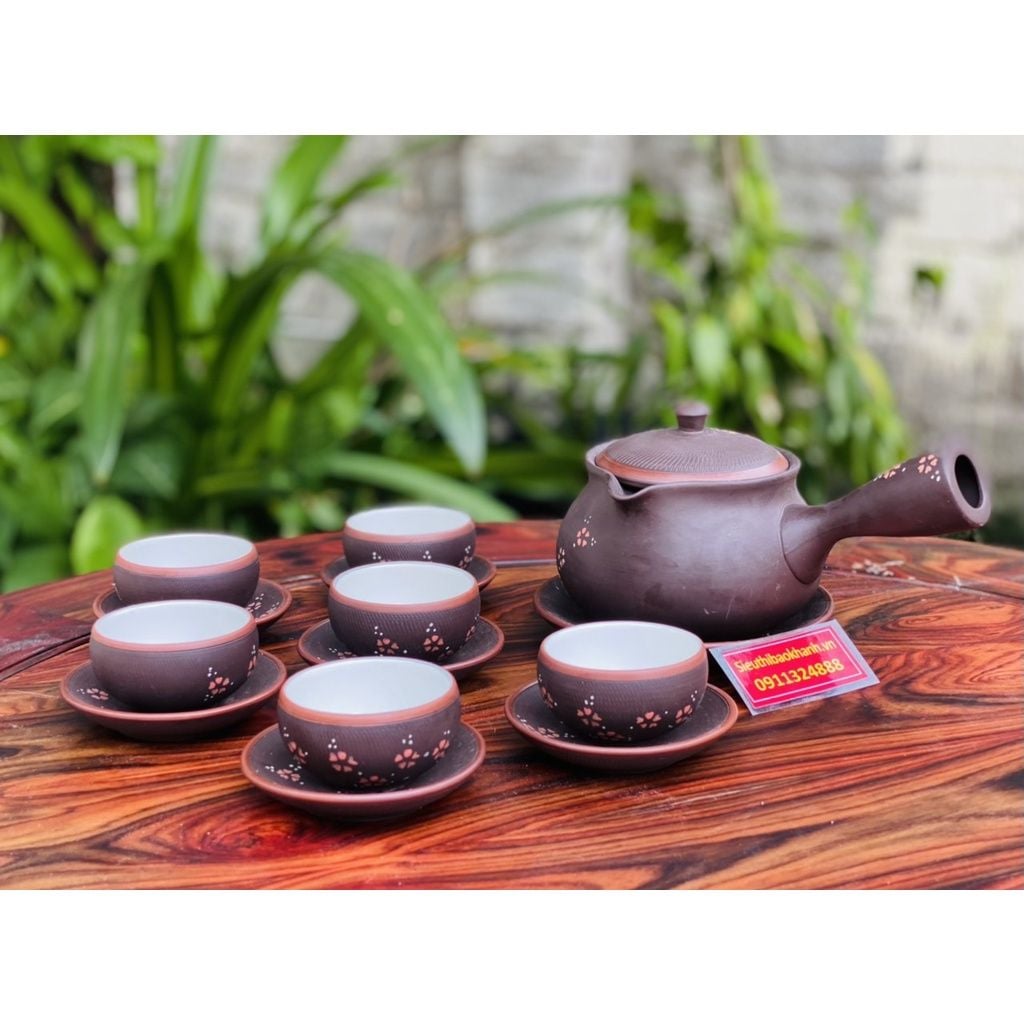  Nghệ thuật gốm sứ Bát Tràng ấm chén tử sa hạo tiết hoa năm cánh _ấm chén Bảo Khánh 