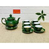  Bộ ấm chén men xanh vẽ vàng xuất xứ Bát Tràng 