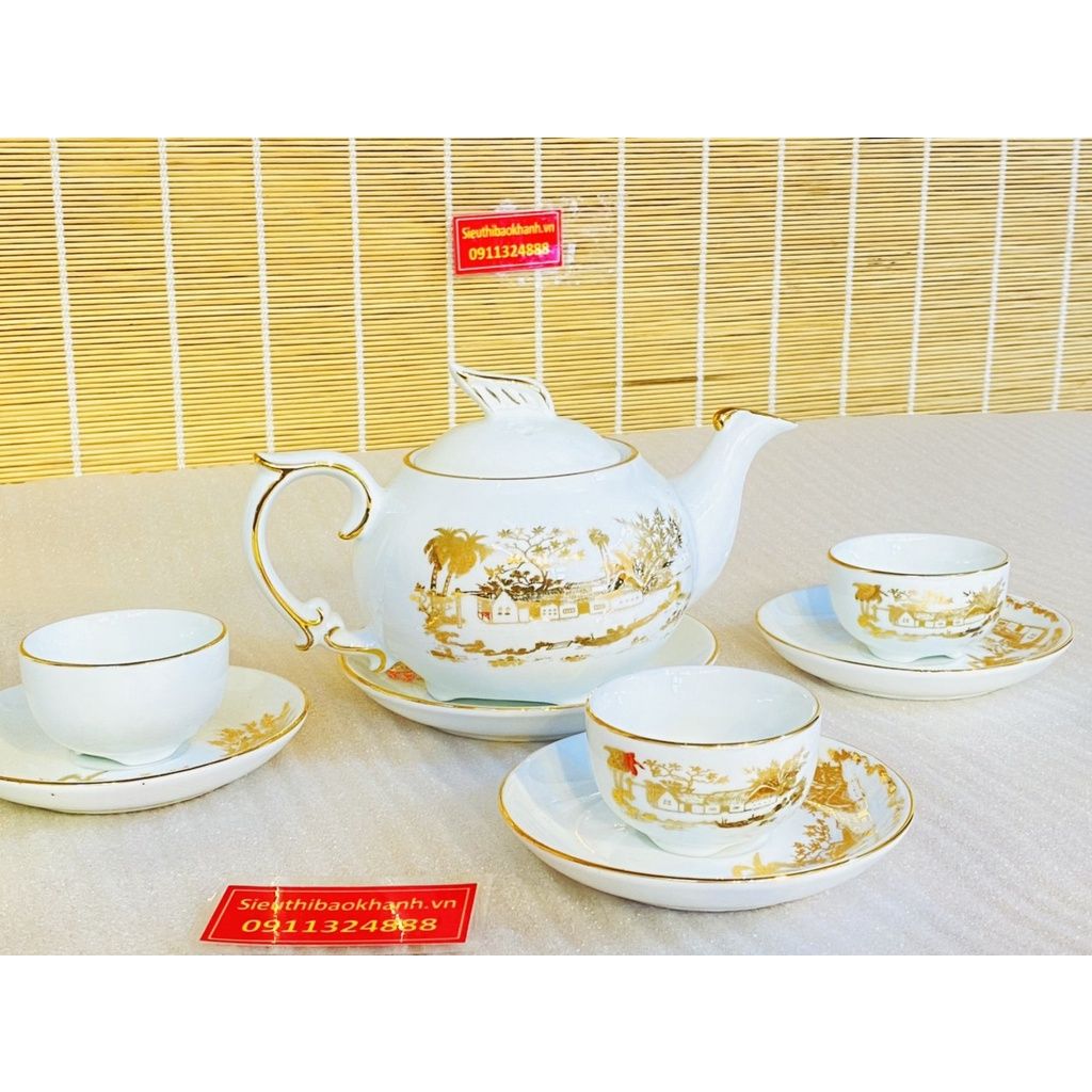  Bộ ấm chén họa tiết làng quê vẽ vàng 