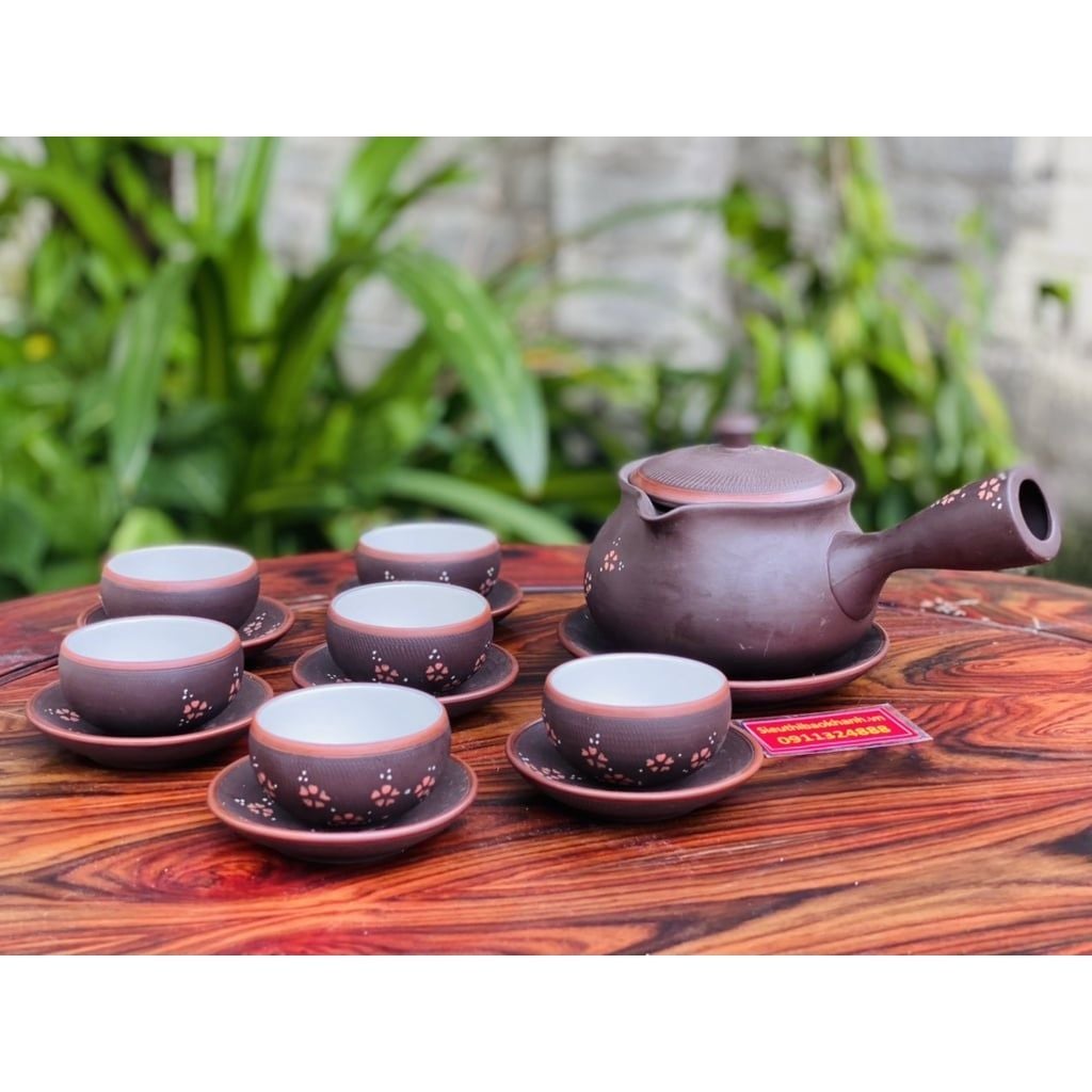  Nghệ thuật gốm sứ Bát Tràng ấm chén tử sa hạo tiết hoa năm cánh _ấm chén Bảo Khánh 