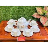  Bộ ấm chén men kem hoa tiết Kim Kê Đại Cát 