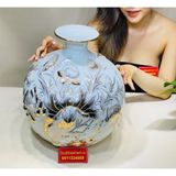  [HÀNG NGHỆ NHÂN]-Bình hút lộc Bát Tràng đắp nổi vẽ vàng họa tiết lí ngư 