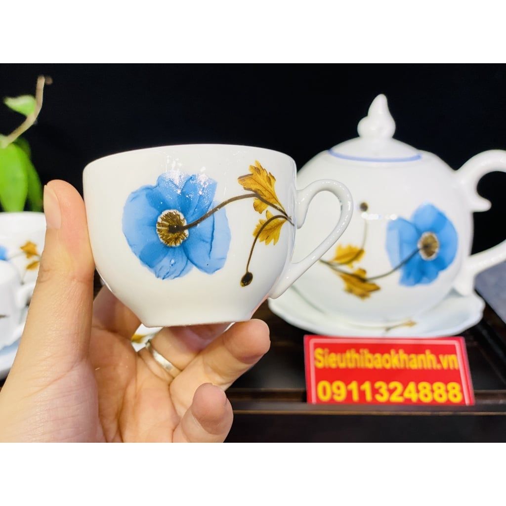  Bộ ấm chén,ấm trà men trắng chóp lửa Bát Tràng chính hãng 350ml 
