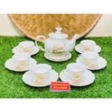  Bộ Ấm Chén,Ấm Trà Đẹp Men Trắng Viền Vàng họa tiết thuận buồm xuôi gió Chính Hãng Bát Tràng 350ml-Siêu Thị Bảo Khánh 