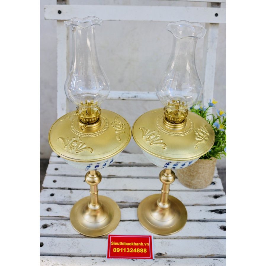  cặp đèn đầu đồng thân gốm xuất xứ Bát Tràng 25cm 