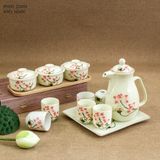  Bộ ấm men cao cấp họa tiết hoa 