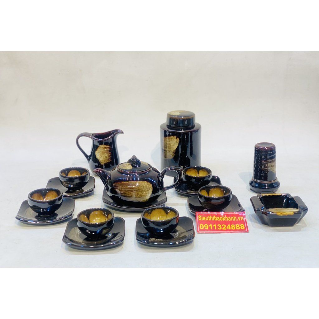  Bộ ấm chén,ấm trà tử sa Bát Tràng cao cấp kèm phụ kiện 350ml 