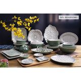  Bộ Bát Đĩa Bát Tràng Họa Tiết Hoa Văn Bèo Xanh Đen Cao Cấp 