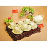  Bộ ấm trà men kem Bát Tràng họa tiết sen vẽ vàng BKCEVN-8025 