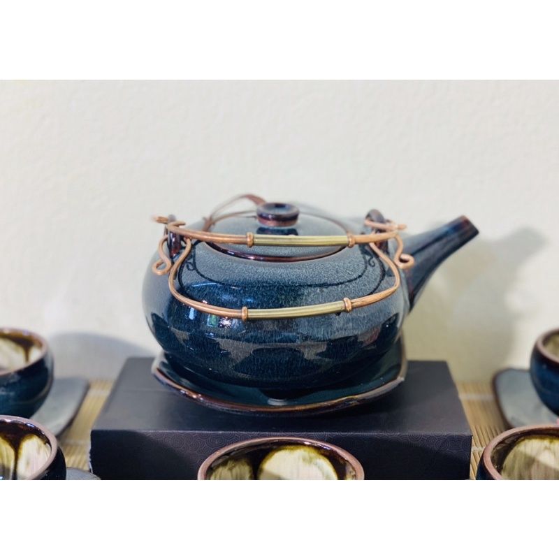  Bộ ấm trà hỏa biến men xanh Bát Tràng BKCEVN-8005 
