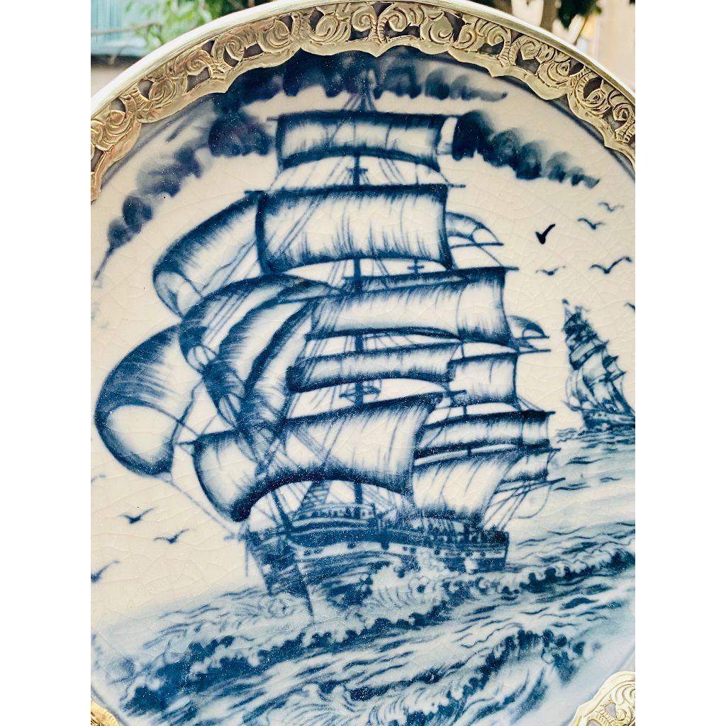  Đĩa Trưng Bày Men Dạ Bọc Đồng Họa Tiết Thuận Buồm Xuôi Gió 