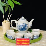  [BÁT TRÀNG CHÍNH HÃNG]-Bộ Ấm Chén Men Rạn Vẽ Sen Gốm Cao Cấp-Bát Tràng Bảo Khánh 350ml 