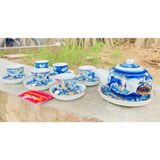  Bộ ấm chén Bát Tràng men lam, hoạ tiết Long Ẩn Nội Cung BKCE-002430VN-0002 