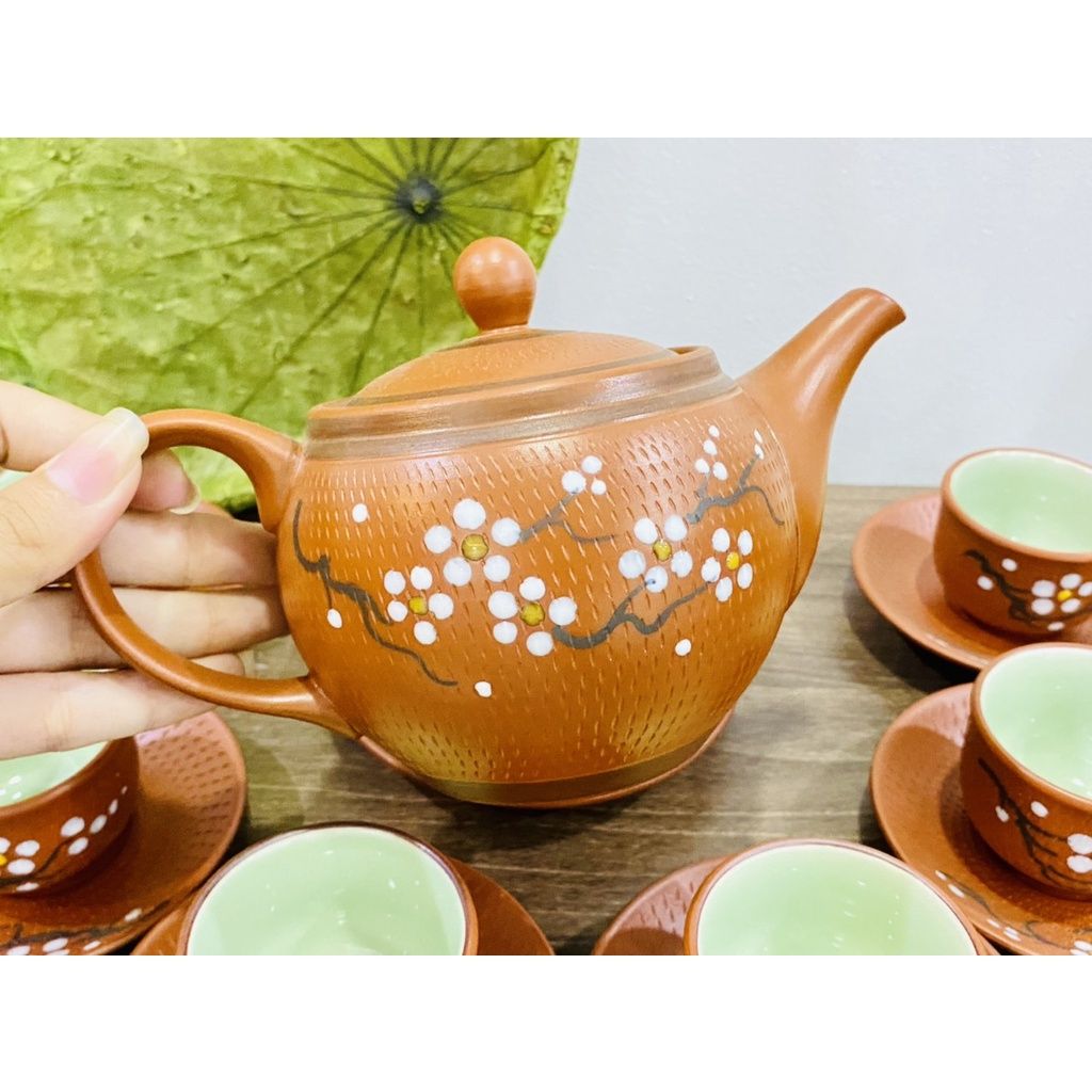  Bộ Ấm Chén Tử Sa Hoa Mai Bát Tràng 300ml-Mỹ Nghệ Bảo Khánh 