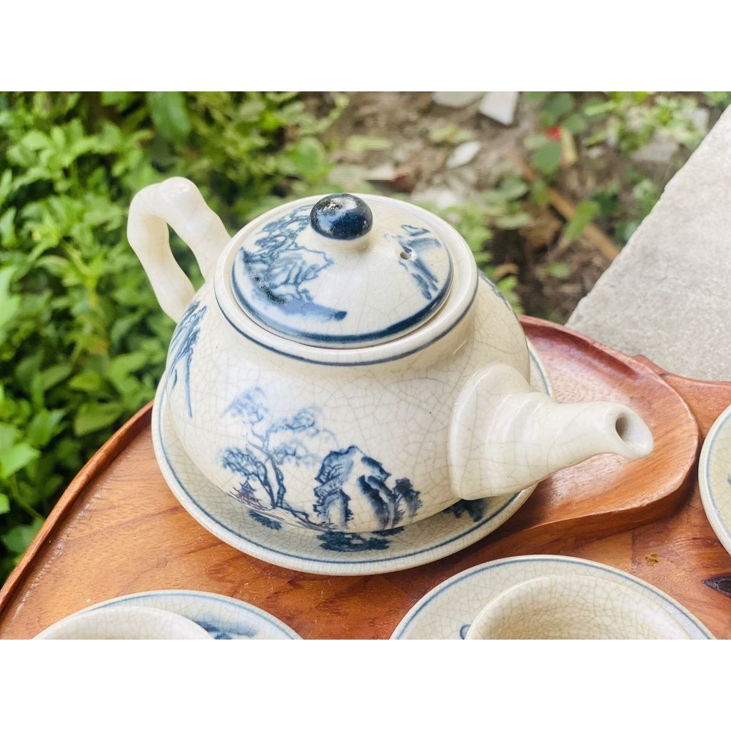  Bộ ấm chén men rạn vẽ Sơn Thủy Bát Tràng cao cấp 350ml 