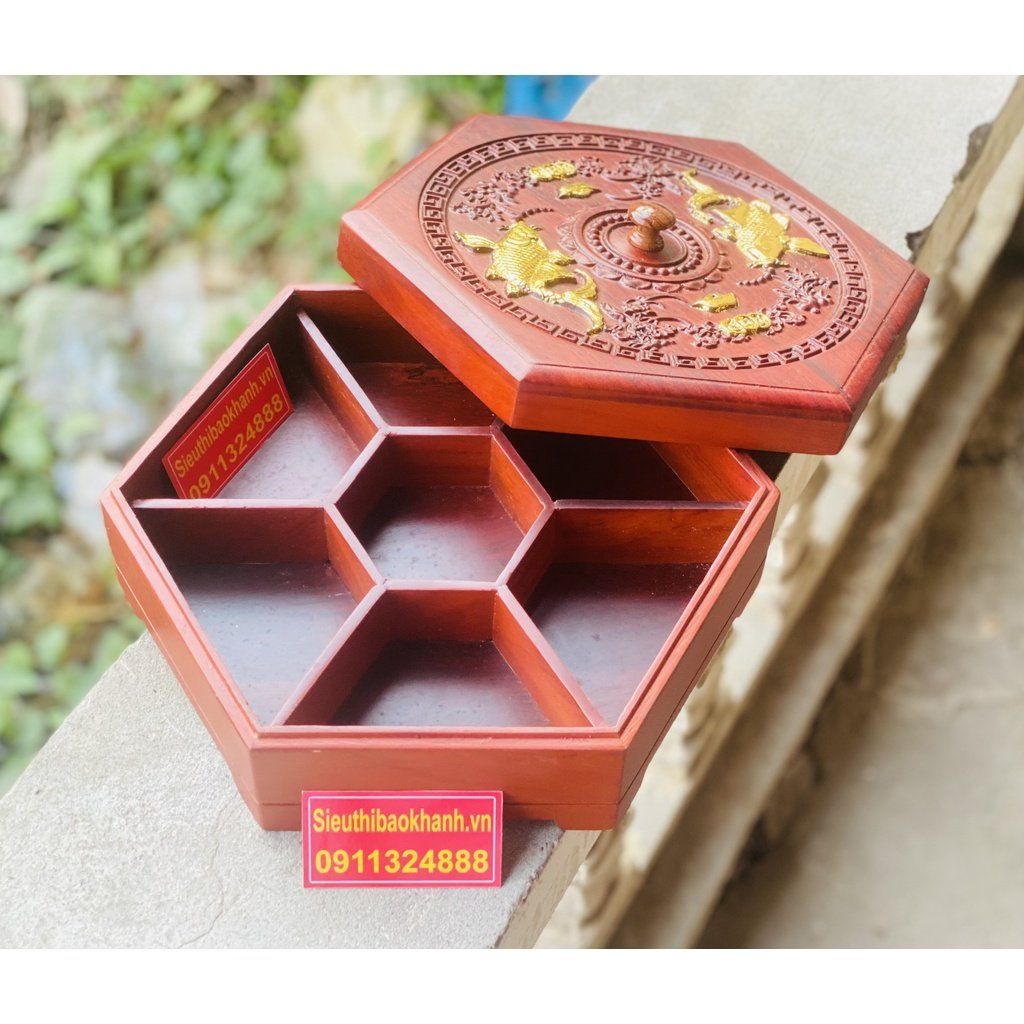  [ĐỒ DÙNG NGÀY TẾT]-Khay đựng bánh kẹo bằng gỗ hương thiết kế cao cấp 27cm-Siêu thị Bảo Khánh 
