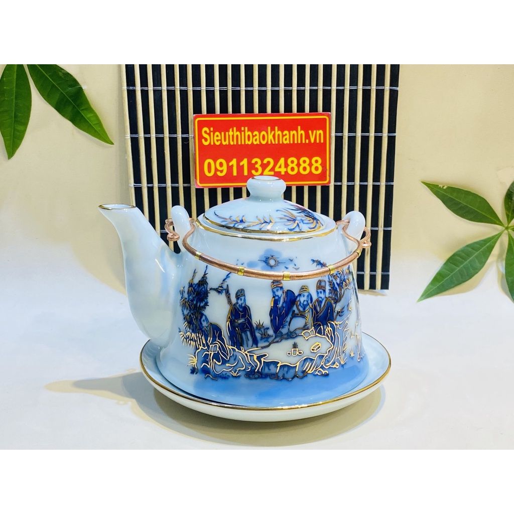  Bộ ấm chén đẹp,ấm trà Bát Tràng cao cấp chính hãng-Gốm sứ Bảo Khánh 350ml 
