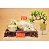  Bộ ấm trà men kem Bát Tràng họa tiết sen vẽ vàng BKCEVN-8025 