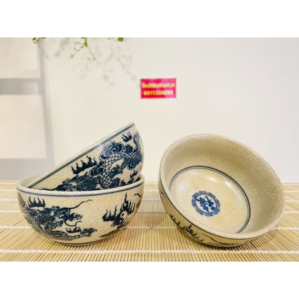 Bộ 10 bát men rạn họa tiết rồng xuất xứ Bát Tràng 