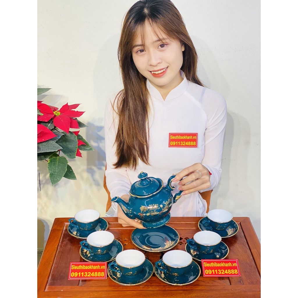 Bộ Ấm Chén Men Xanh Chính Hãng Bát Tràng-Bảo Khánh Việt Nam 350ml