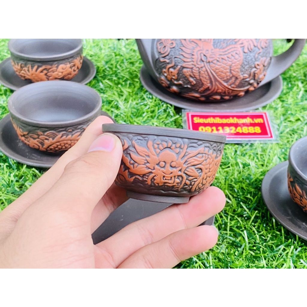  BaoKhanh-Bộ ấm chén tử sa họa tiết Kỳ Lân 