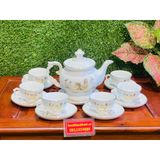  Bộ ấm chén men kem hoa tiết Kim Kê Đại Cát 