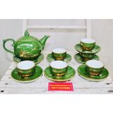  Bộ ấm men xanh vẽ vàng quà tặng xuất xứ Bát Tràng 