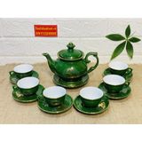  Bộ ấm chén men xanh vẽ vàng xuất xứ Bát Tràng 