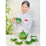  Bộ ấm chén xanh họa tiết công đào phú quý 